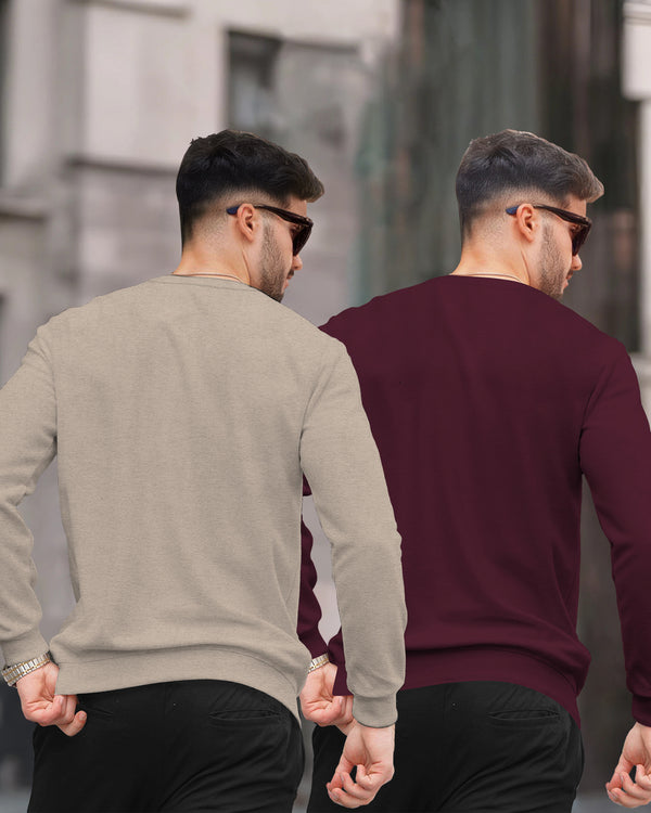 (Pack Of 2) Mens Round Neck Plain Winter Sweatshirt / Multicolour