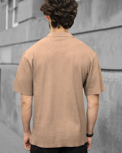 Half Sleeve Double Poacket Polo Waffle Beige T-shirt
