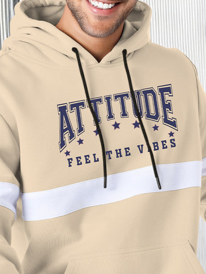 Men Stylish Printed Hooded Sweatshirt Beige