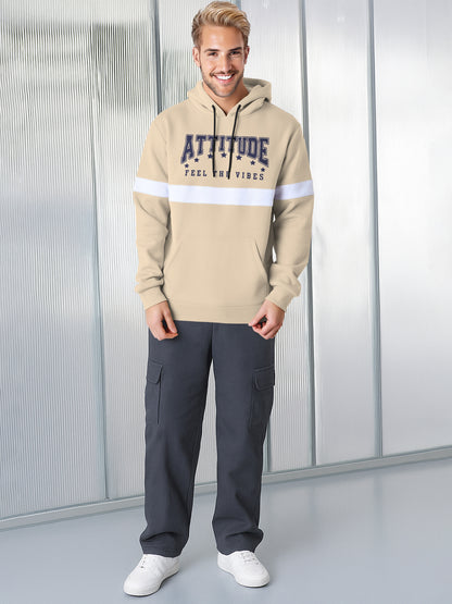 Men Stylish Printed Hooded Sweatshirt Beige