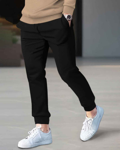 Mens Tracksuit - Full Sleeve Beige t-shirt / Black Trackpant
