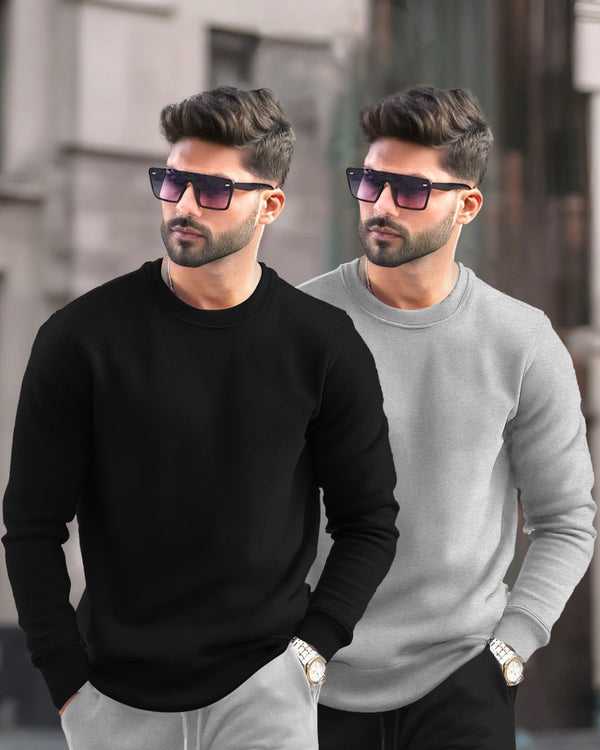 (Pack Of 2) Mens Round Neck Plain Winter Sweatshirt / Multicolour