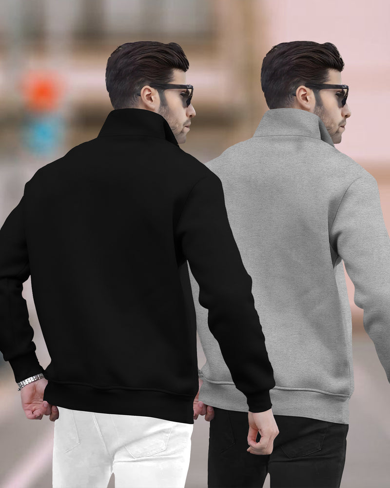 (Pack of 2) Mens Plain High Neck Sweatshirts / Multicolor