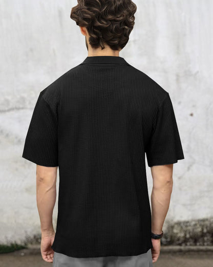 Half Sleeve Double Poacket Polo Waffle Black T-shirt