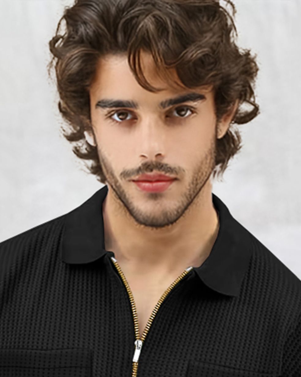 Half Sleeve Double Poacket Polo Waffle Black T-shirt