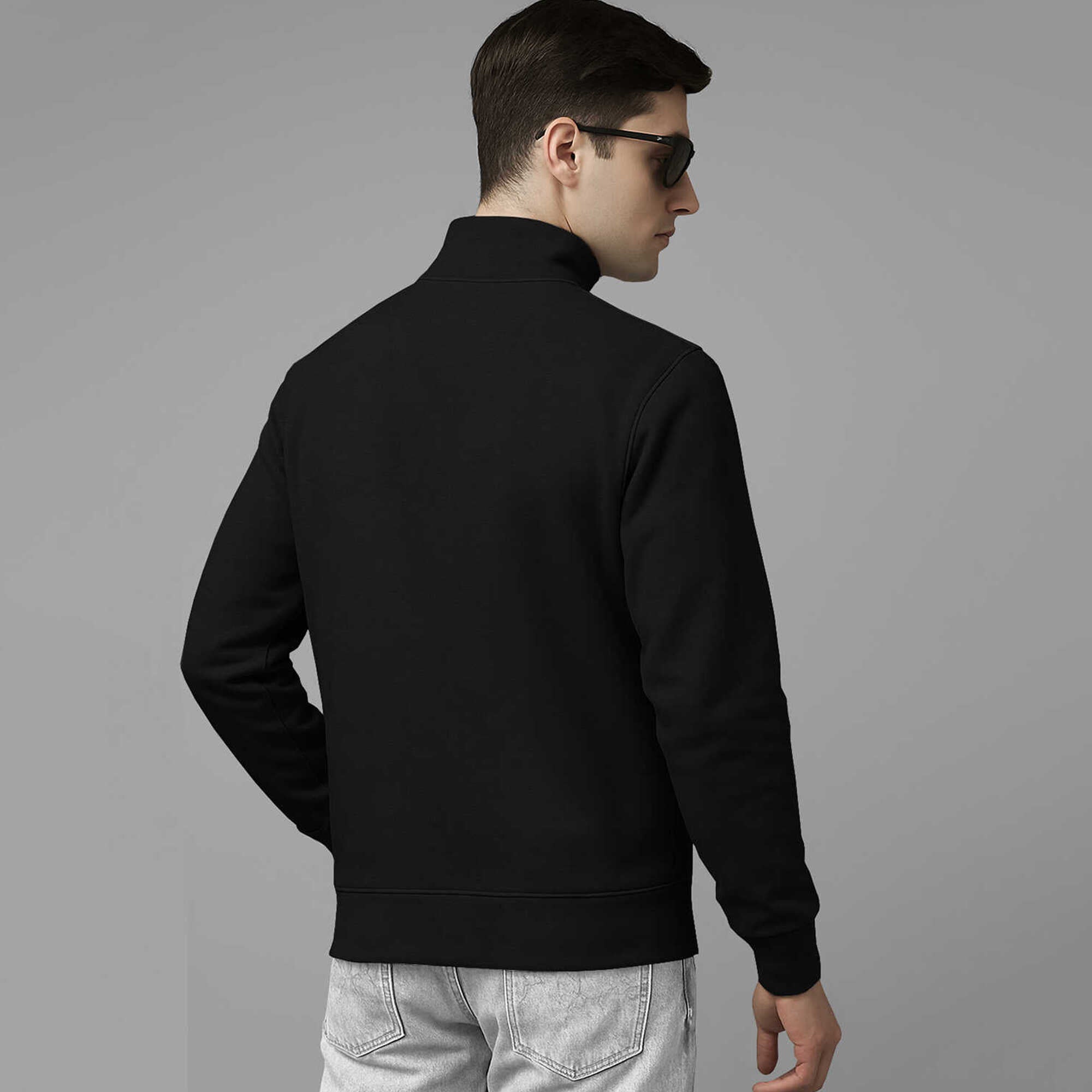 Men High Neck Quarter Zip Up Black Sweatshirt