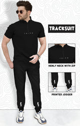 Tracksuit - BLACK Zipper High Neck T-shirt & Jogger Pant