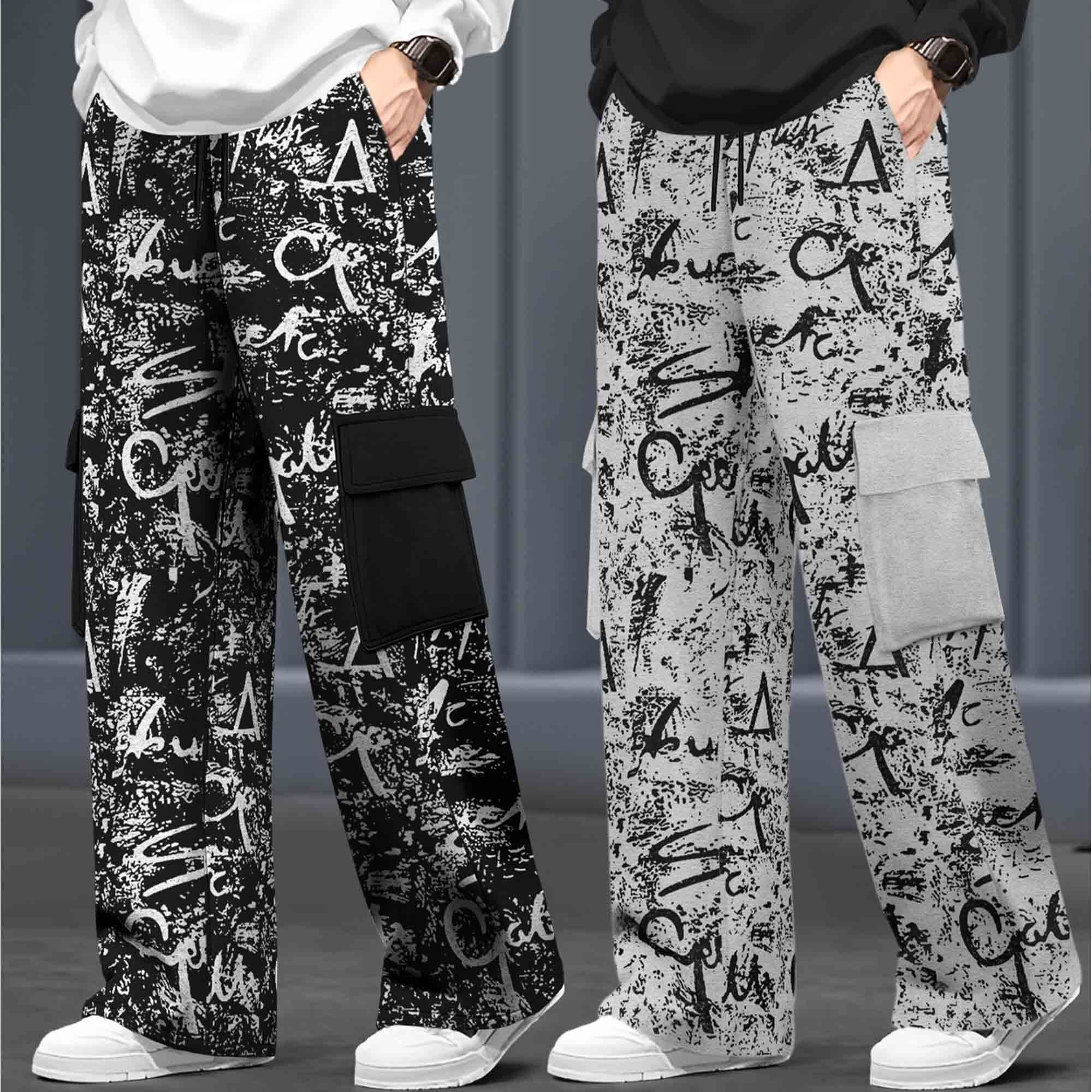 (Pack Of 2) Multi Pockets Loose Fit Printed Baggy Cargos