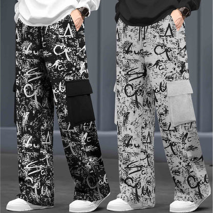 (Pack Of 2) Multi Pockets Loose Fit Printed Baggy Cargos