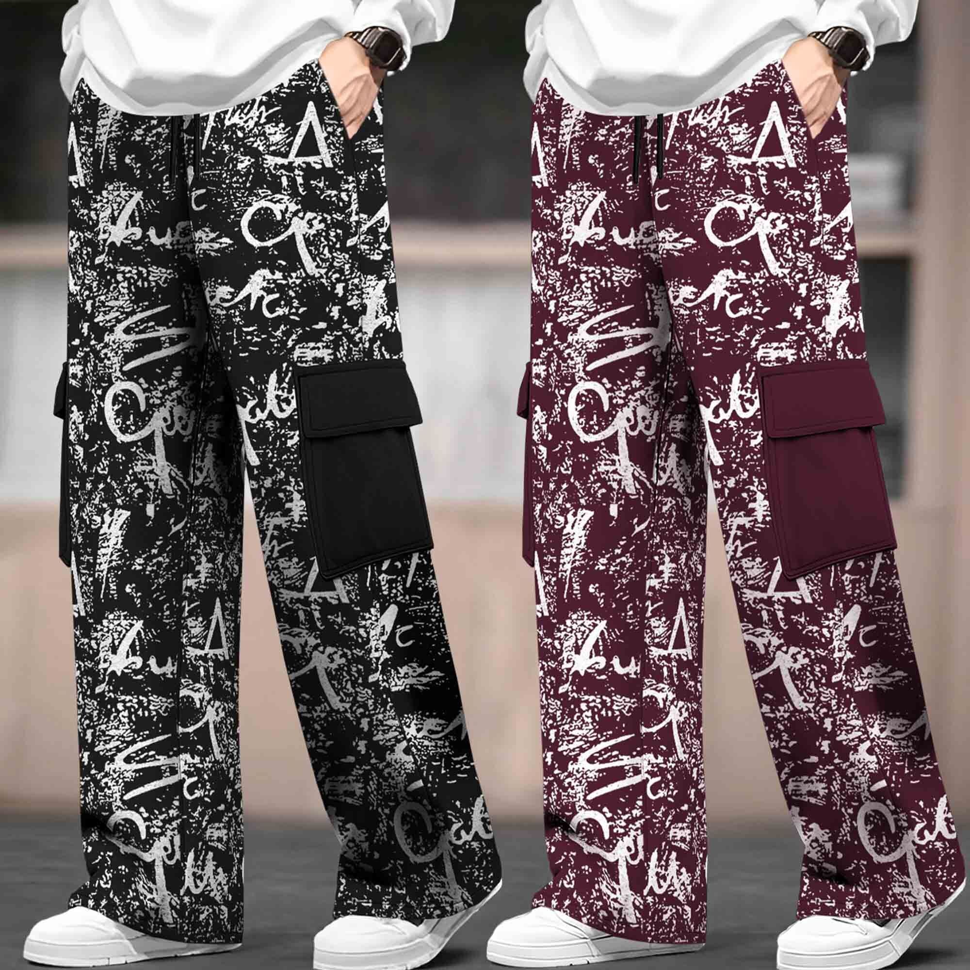 (Pack Of 2) Multi Pockets Loose Fit Printed Baggy Cargos