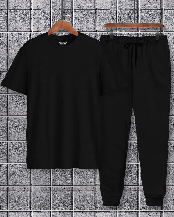 Mens Tracksuit - Half Sleeve Black t-shirt / Black Trackpant