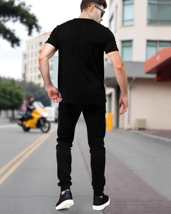 Mens Tracksuit - Half Sleeve Black t-shirt / Black Trackpant