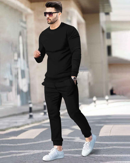 Mens Tracksuit - Full Sleeve Black t-shirt / Black Trackpant