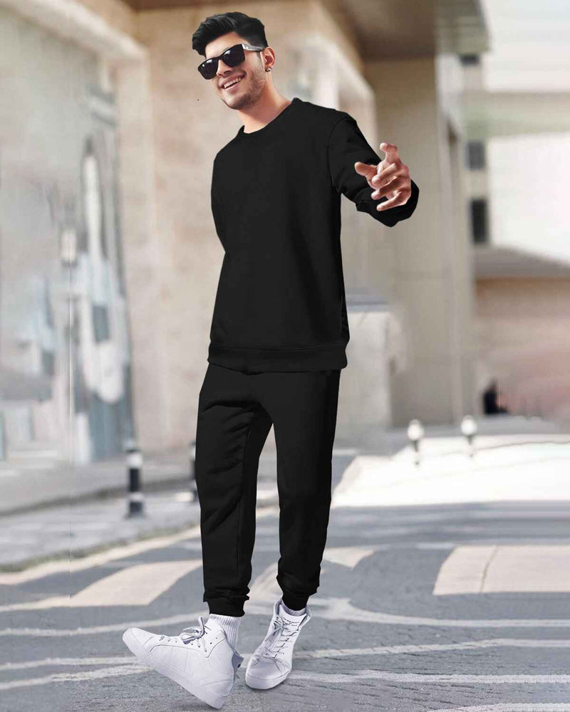 Mens Tracksuit - Full Sleeve Black t-shirt / Black Trackpant