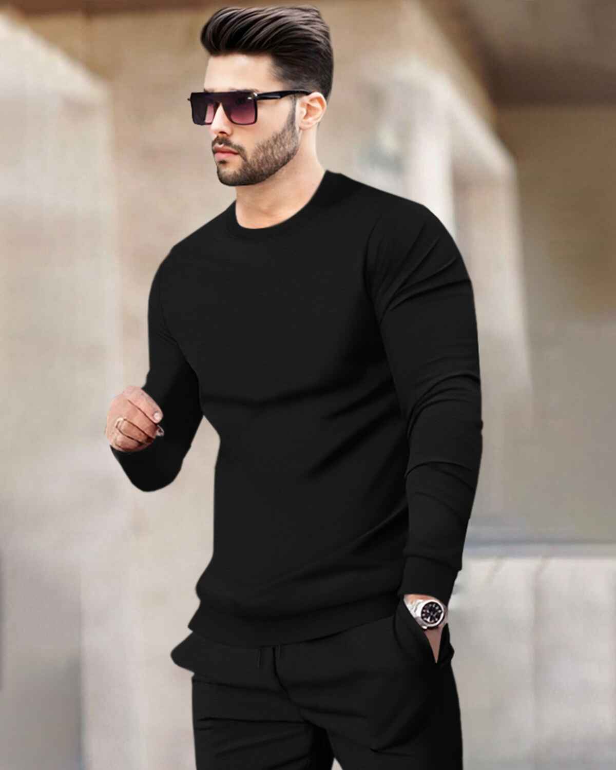Mens Tracksuit - Full Sleeve Black t-shirt / Black Trackpant