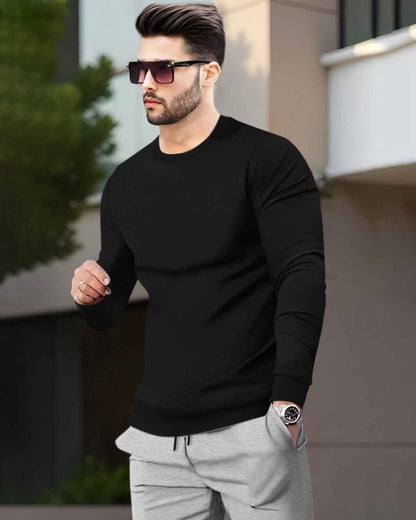 Mens Tracksuit - Full Sleeve Black t-shirt / Grey Trackpant