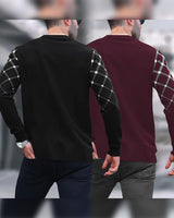 (Pack Of 2) Men Full Sleeve Diamond Cross Printed Round Neck T-Shirts / Black & Maroon