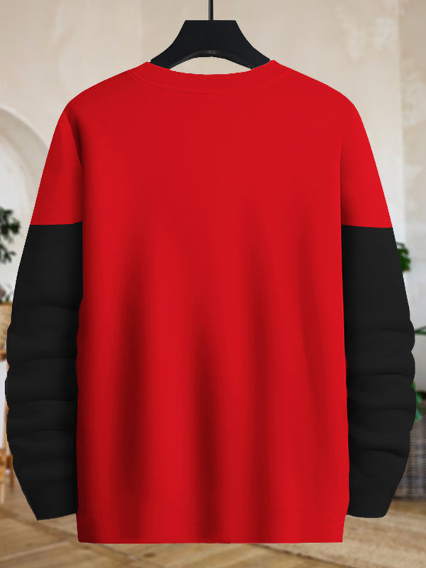 Boys Red-Black Round Neck Full Sleeve T-shirt