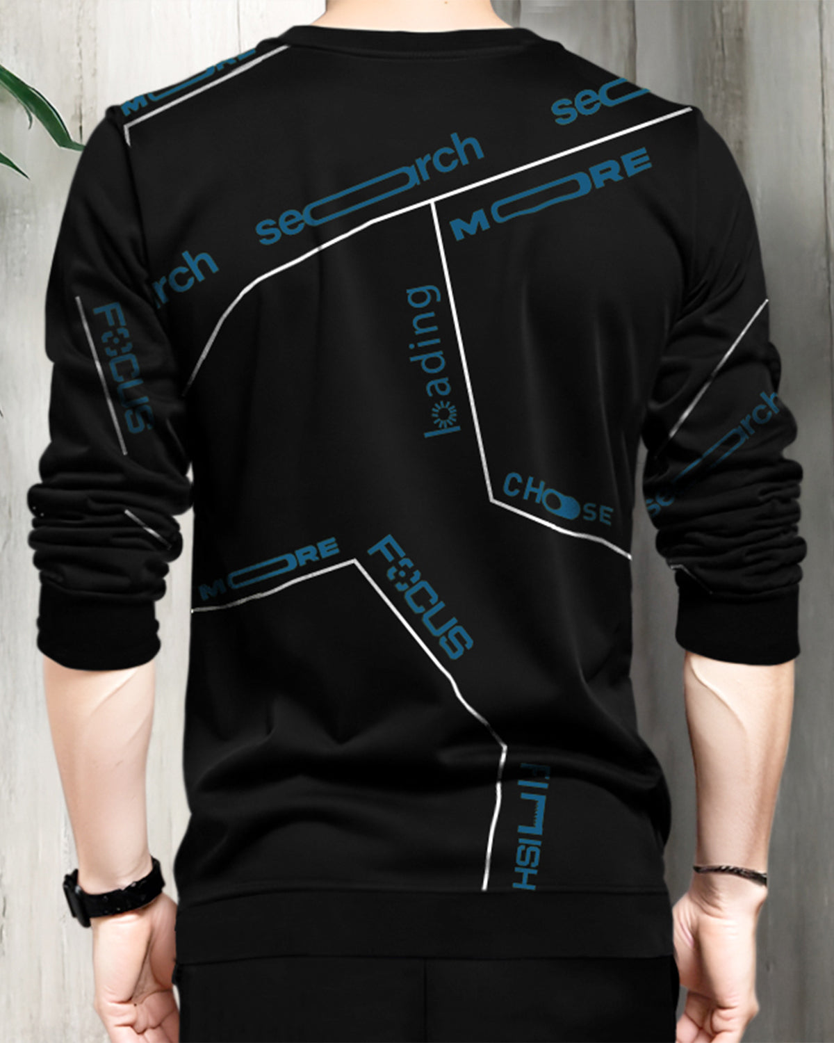 Men Full Sleeve search more Printed Round Neck Black & Blue T-Shirt