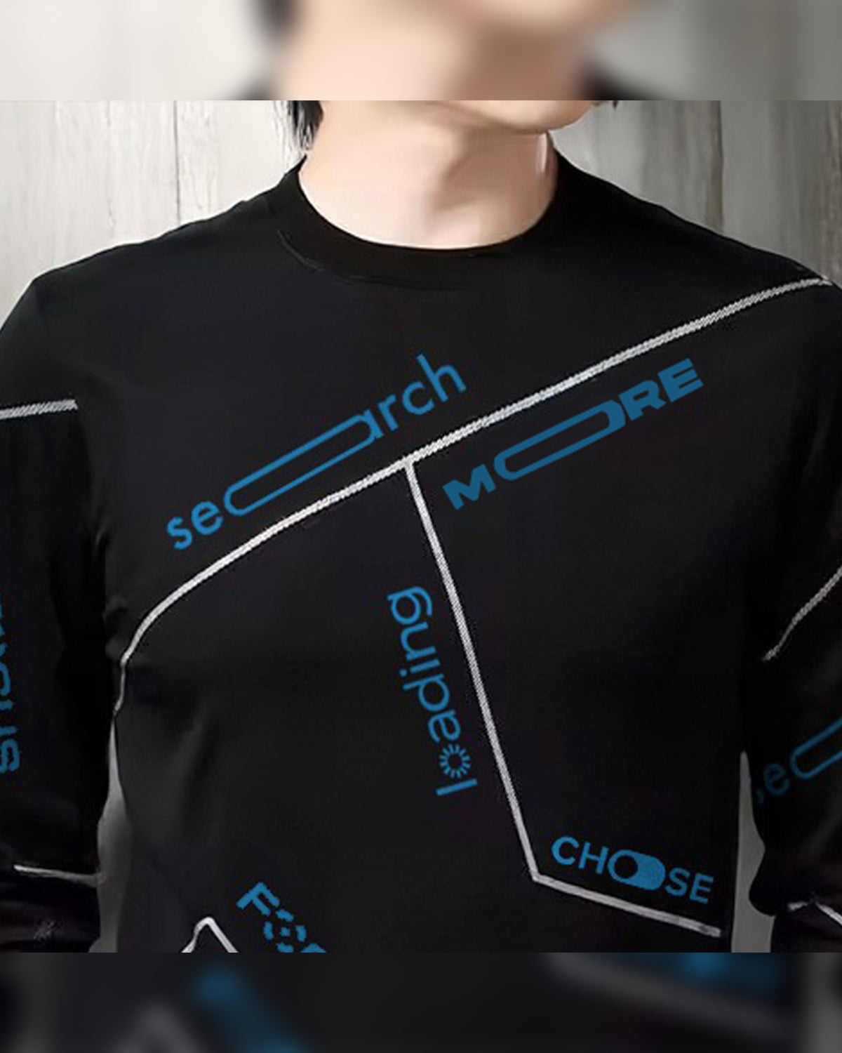Men Full Sleeve search more Printed Round Neck Black & Blue T-Shirt