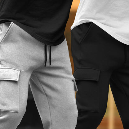 (Pack Of 2)  Multi Pockets Plain Cargo Joggers Grey & Black