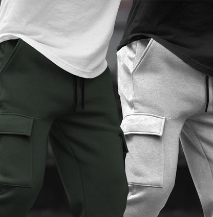 (Pack Of 2)  Multi Pockets Plain Cargo Joggers Olive & Grey
