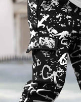 Men All Over Printed Multi Pockets Black Cargo Jogger