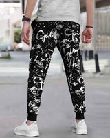 Men All Over Printed Multi Pockets Black Cargo Jogger