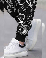 Men All Over Printed Multi Pockets Black Cargo Jogger