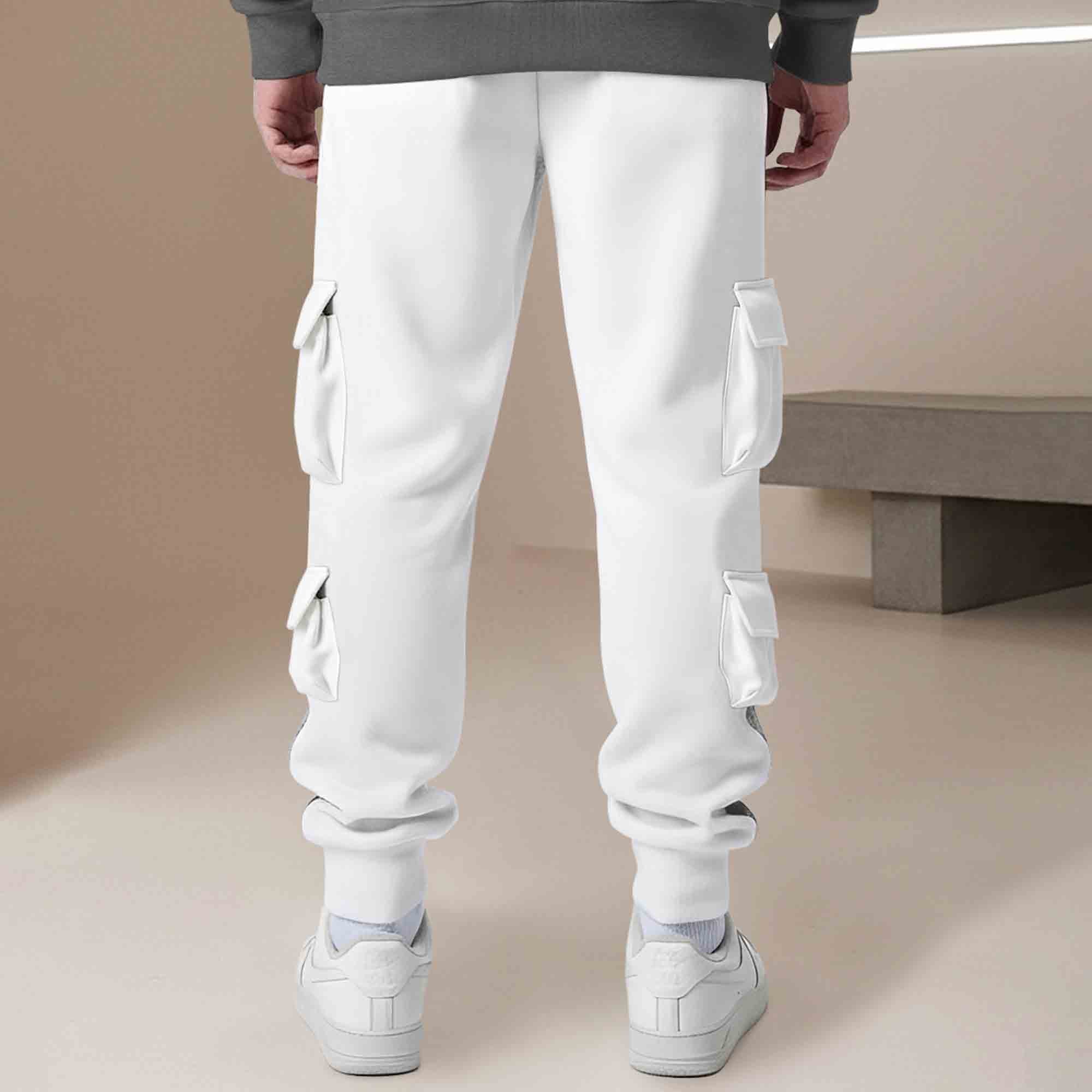 Mens Colorblocked 6 Pockets Cargo Jogger / White & Grey