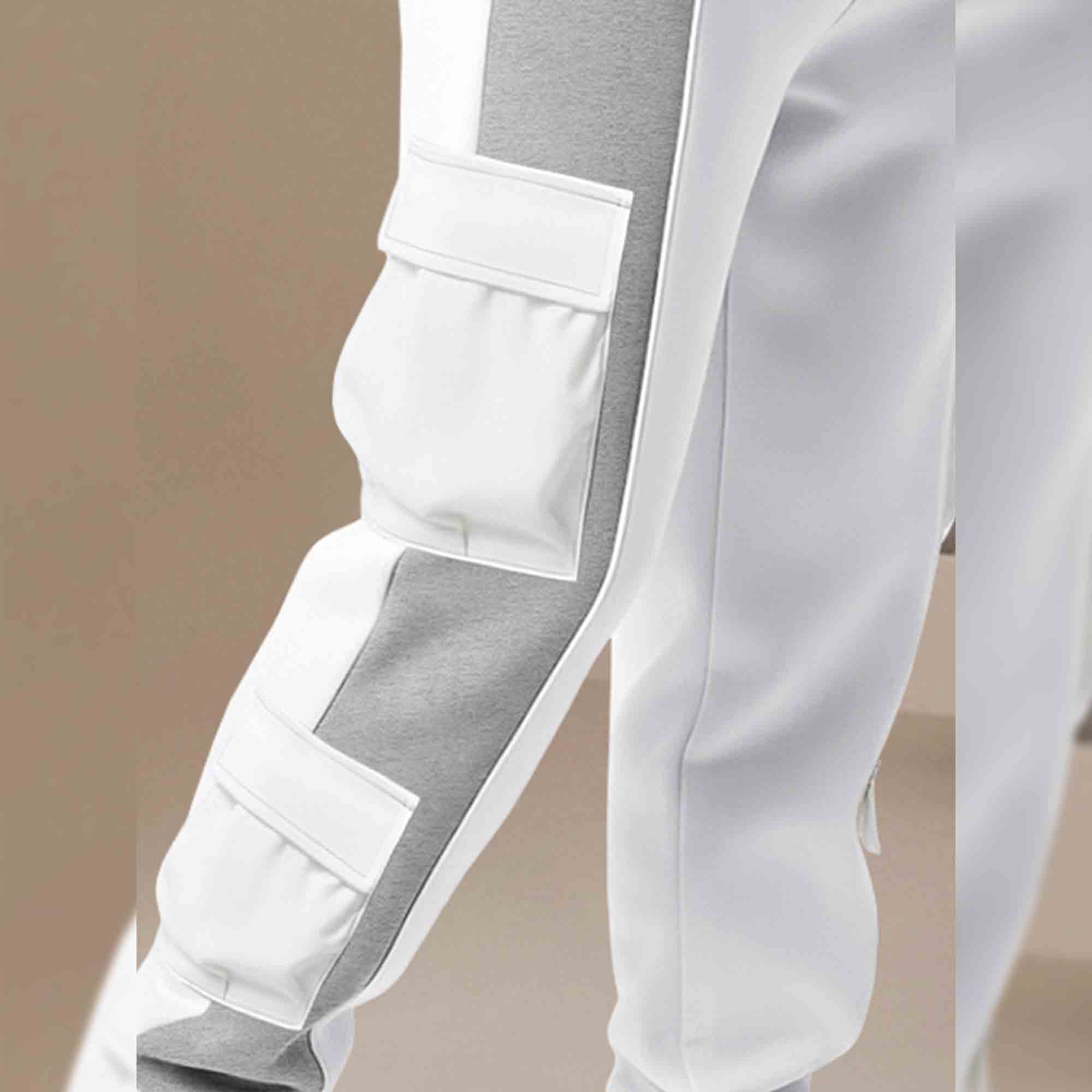 Mens Colorblocked 6 Pockets Cargo Jogger / White & Grey