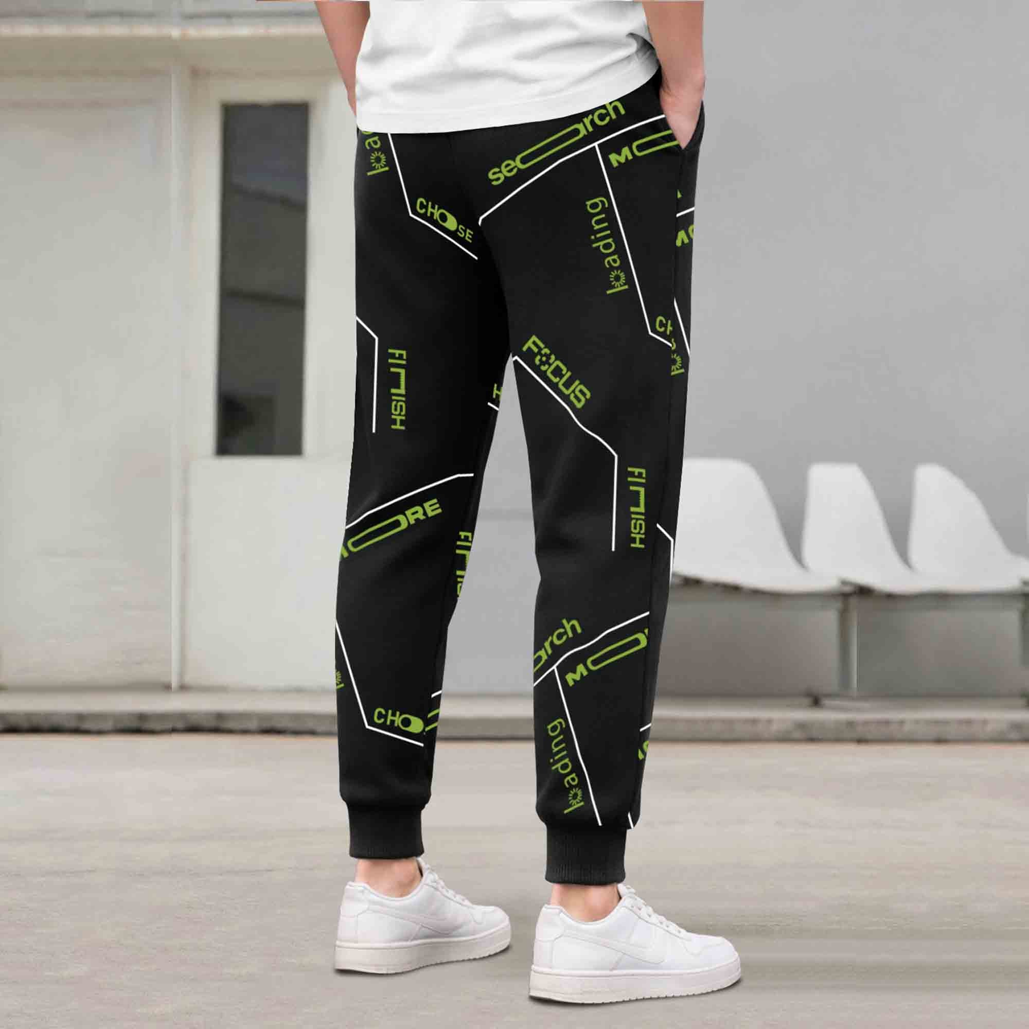 Mens All Over Print Multi Pockets Black Cargo Jogger