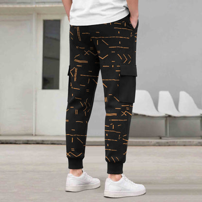 Mens All Over Print Multi Pockets Black Cargo Jogger