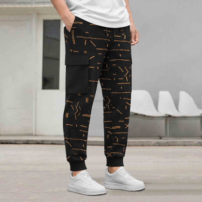 Mens All Over Print Multi Pockets Black Cargo Jogger