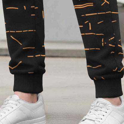 Mens All Over Print Multi Pockets Black Cargo Jogger