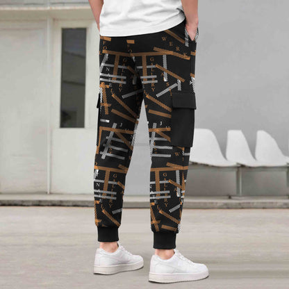 Mens All Over Print Multi Pockets Black & Brown Cargo Jogger