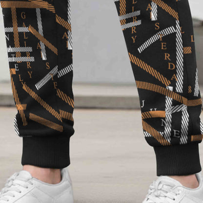 Mens All Over Print Multi Pockets Black & Brown Cargo Jogger