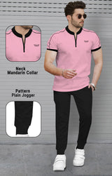 mens tracksuit - BABY PINK - BLACK