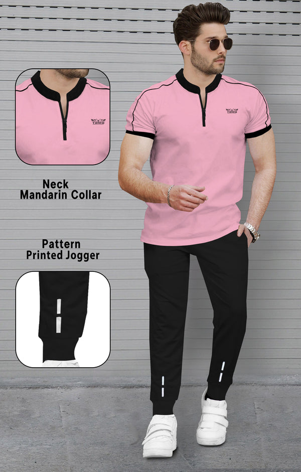 mens tracksuit - BABY PINK - BLACK