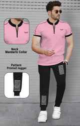 mens tracksuit - BABY PINK - BLACK