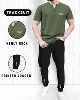 mens tracksuit - OLIVE GREEN - BLACK