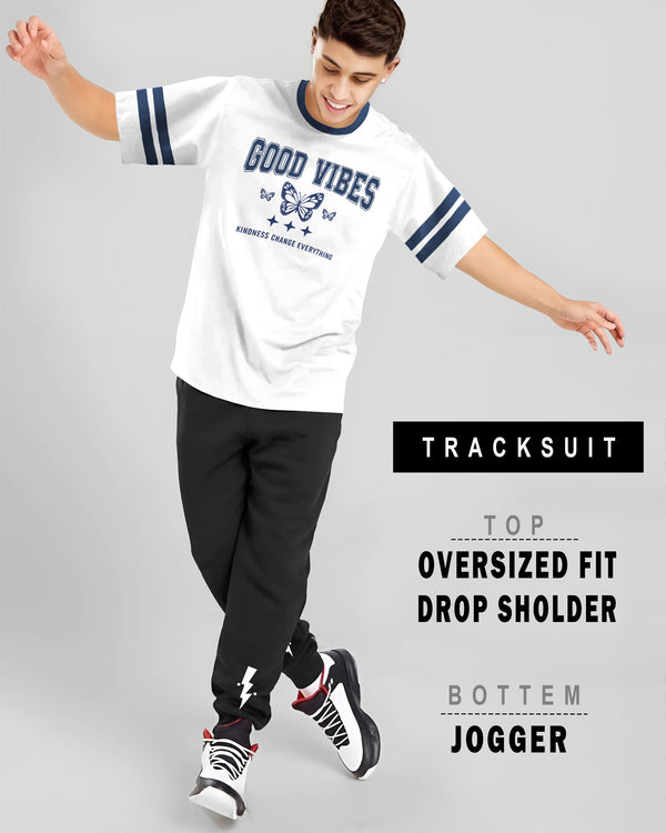 mens tracksuit - OVERSIZED TSHIRT WHITE - BLACK JOGGER