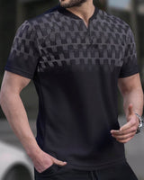 Black Half Sleeve Round Neck Zip T-Shirt