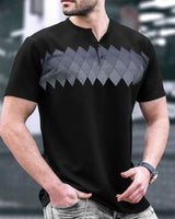 Black Grey Pattern Half Sleeve Button T-Shirt