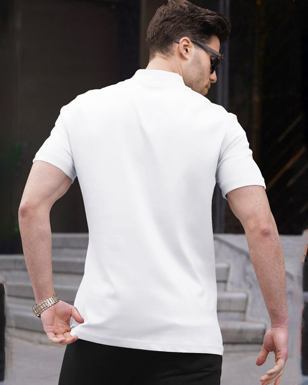 White Short Sleeve Half Zip T-Shirt