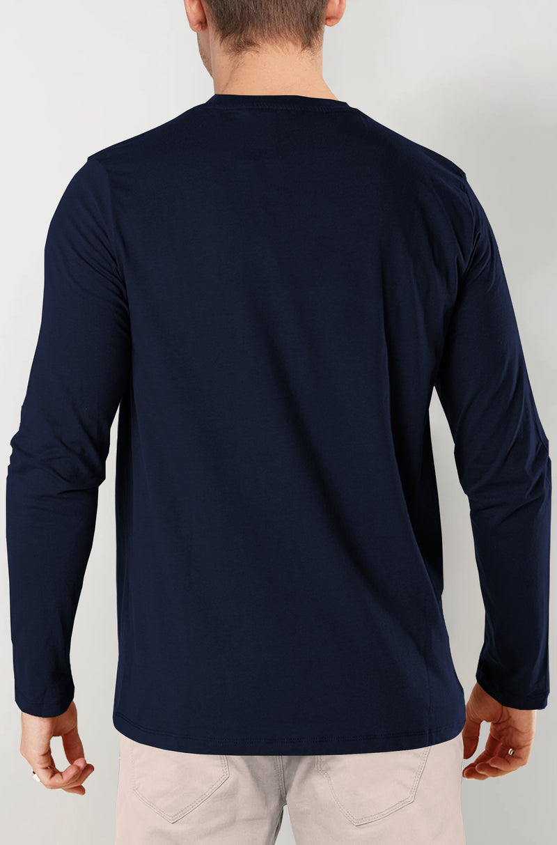 Men Solid V Neck Cotton Blend Navy Blue T-Shirt