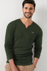 Men Solid V Neck Cotton Blend Olive Green T-Shirt