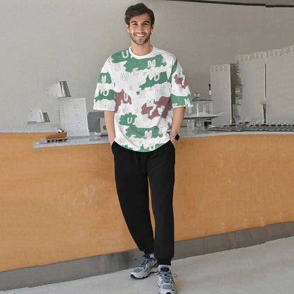 tracksuit oversized green printed t-shirt with plain black trackpant