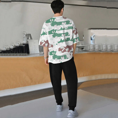 tracksuit oversized green printed t-shirt with plain black trackpant