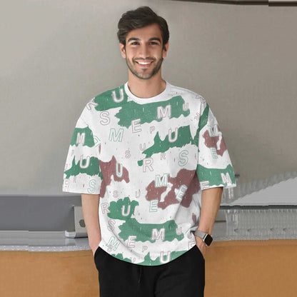 tracksuit oversized green printed t-shirt with plain black trackpant